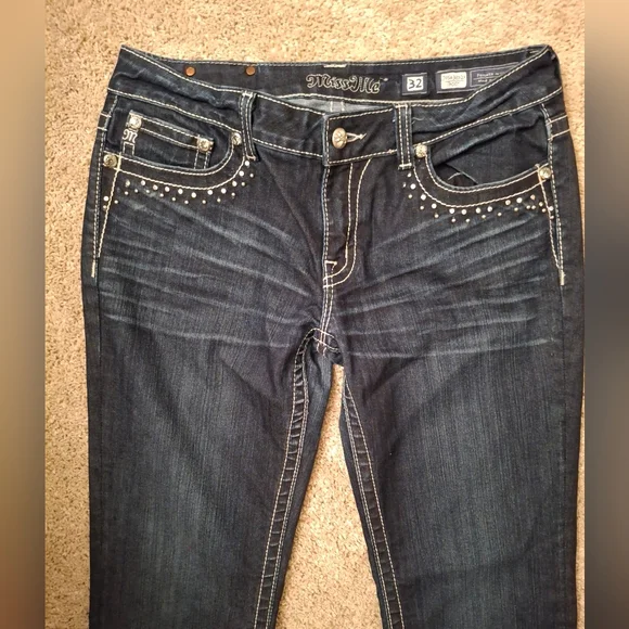 Miss Me Blue Skinny Jeans with Embellished Back - Picture 2 of 9